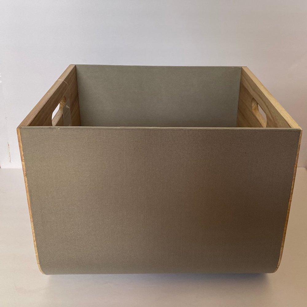 Large Paulownia Wood Bin with Fabric Sides Dark Gr